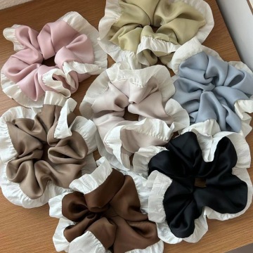 Luxury French Elegant Ruffled Satin Hair Scrunchies 16cm - Premium Hair Accessories for Women