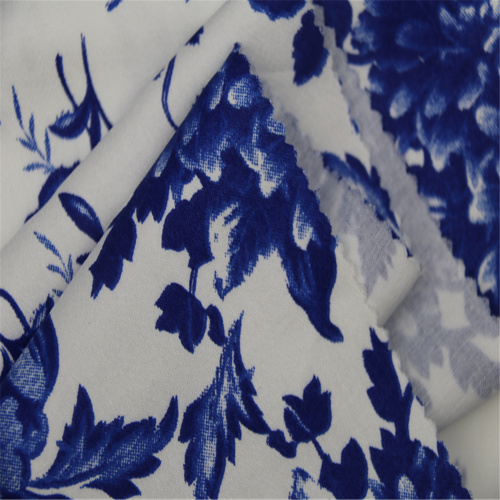 Blue Flower With Cotton Elastic Satin Fabric