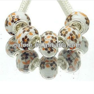flower print bead metal flower beads porcelain flower beads