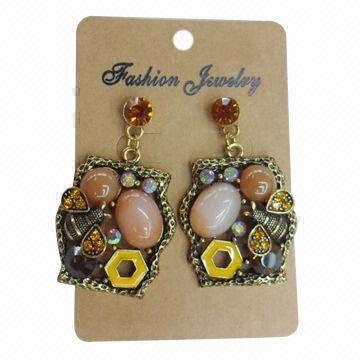 Vintage Alloy/Agate Stone Earrings, Small Orders are Welcome