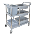 Stainless steel dining trolley used in hotel restaurants