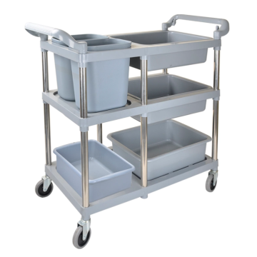 Stainless steel dining trolley used in hotel restaurants