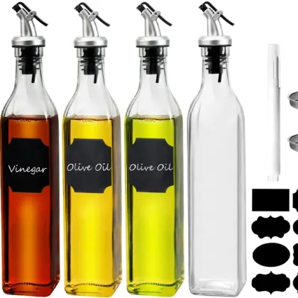 OemSquare Transparent Olive Oil Glass Bottle 500ml - Kitchen Household Vinegar Seasoning Bottle