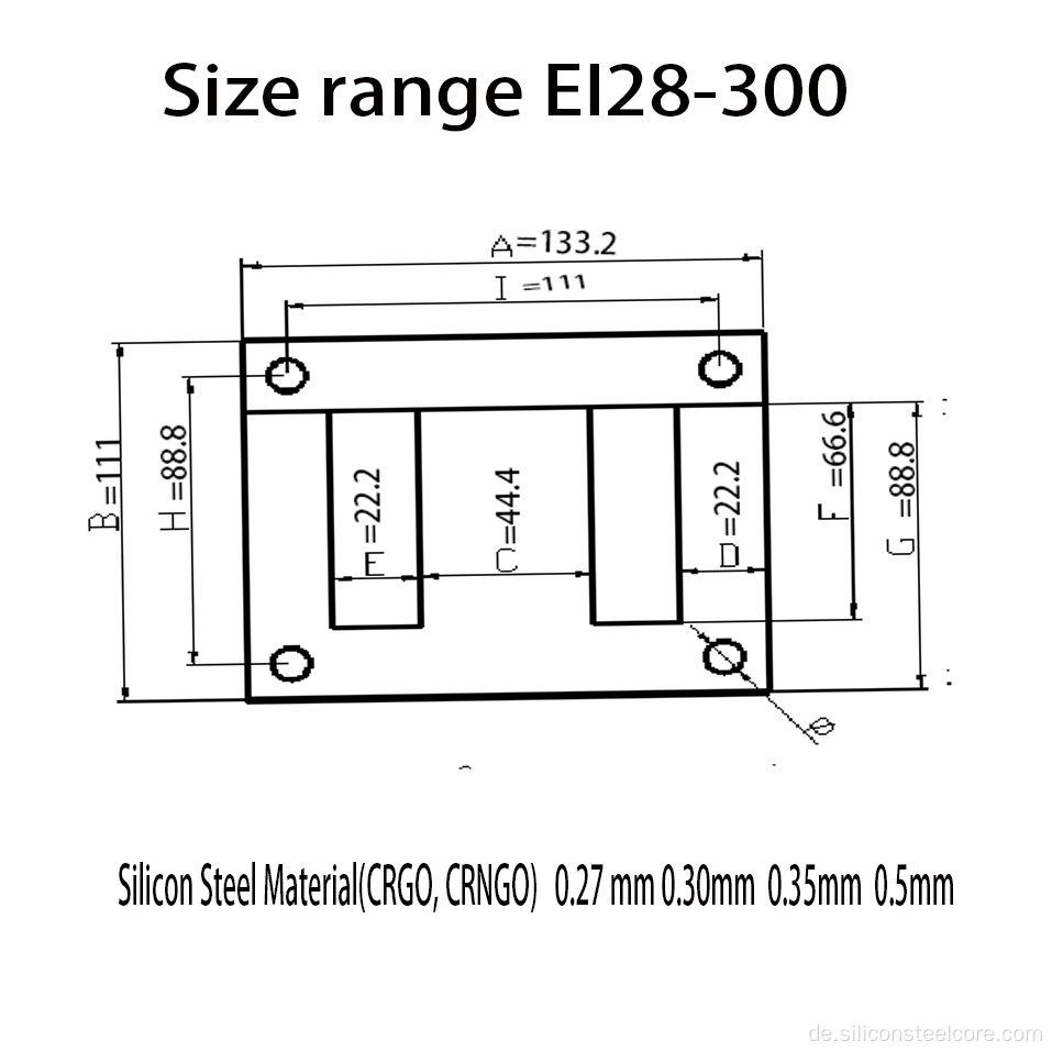 EI 133.2 Laminierung Crngo Silicon Stahl 50 W 800 0,5 mm