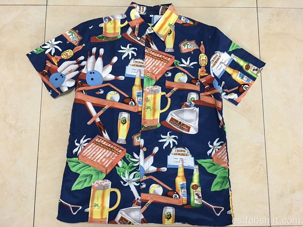 Camisa de Hawaii con estampado de poliéster de nuevo diseño 2020