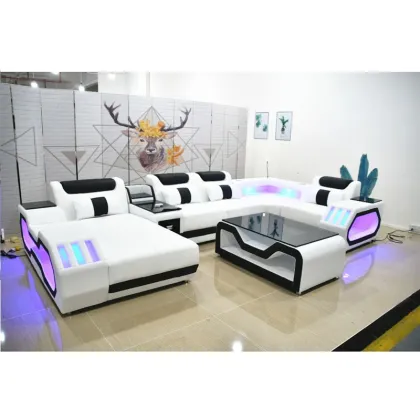 Modern Smart Leather Sofa Set with Built-in USB Music Speaker