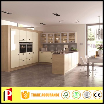 High gloss lacquer wood door wood grain carcass modern kitchen designs