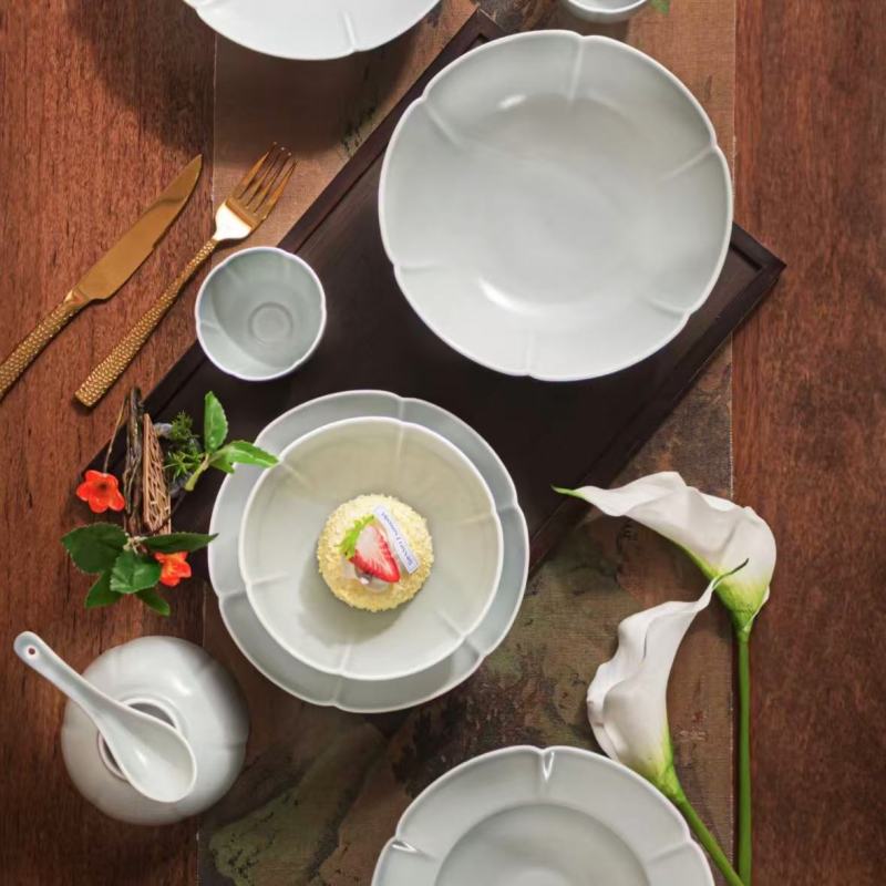 Sophisticated Asian-Inspired Tableware Set with Gray Bowls and Plates