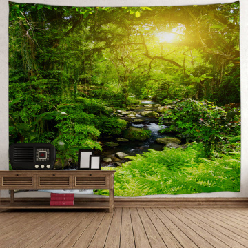 Forest Tapestry Wall Hanging Trees Green Creek River Nature Sunlight Wall Tapestry for Livingroom Bedroom Dorm Home Decor