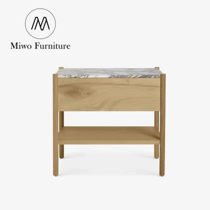 Solid Wood Nightstand with BULGARI Marble Top Drawer