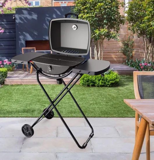 Electric BBQ Grill for Indoor & Outdoor Grilling with Foldable Side Shelf