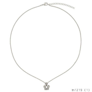 Fashion Long Pendant Small Diamante Crown Necklace