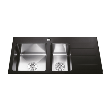 Top Mounted Double Bowl Stainless Steel Sink with Drainboard - Hot Sale