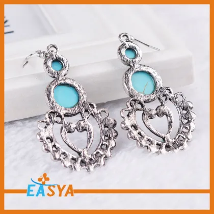 Classic Accessories Double Round Turquoise Stones Heart Earrings
