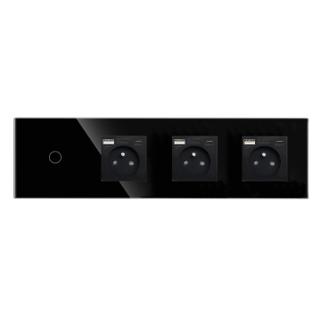 Quadruple EU Socket Luxury Crystal Glass French Electrical Wall Plug with USB Type C