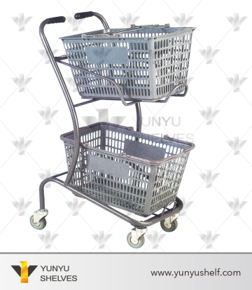 movable double basket two layers market trolley