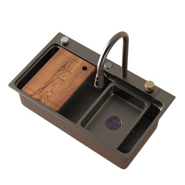 Modern Black Multifunction 304 Stainless Steel Kitchen Sinks with Waterfall Design