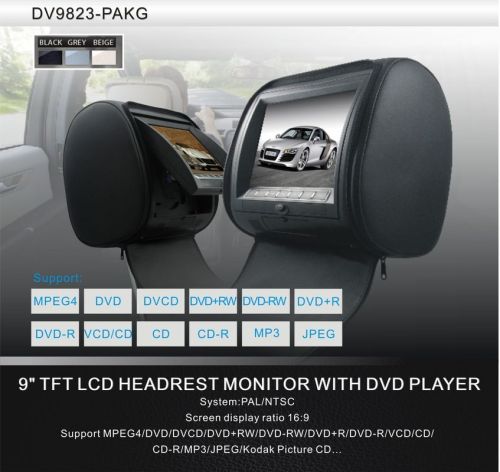 Portable Hd Led Screen Car Headrest Dvd Players Beige With Zipper Cover