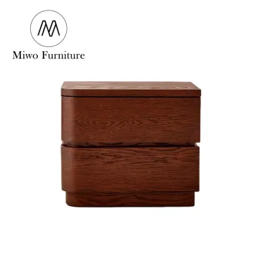 Modern Oak Wood 2 Drawer Nightstand Cabinet