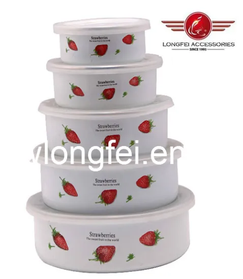 5PCS New Style Enamel Storage Bowls with Beautiful Decal