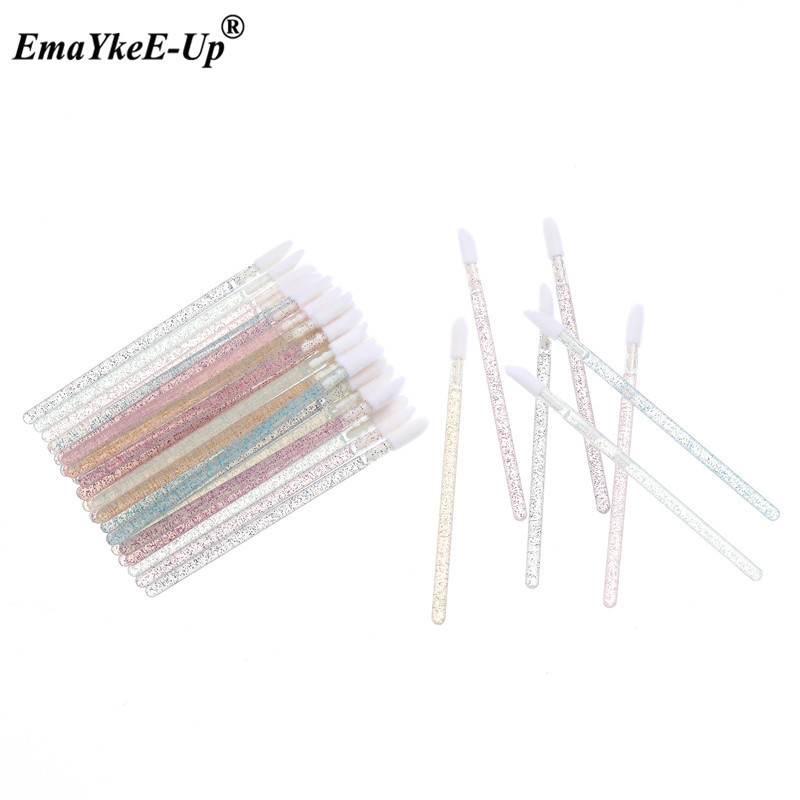 50pcs Women's Fashion Disposable Lip Brush Applicator Mascara Wands Crystal Cosmetic Eyelash Brush Make Up Brushes Tools