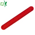 Red Slap Bracelet Silicone Printed Wriststrap with Ruler