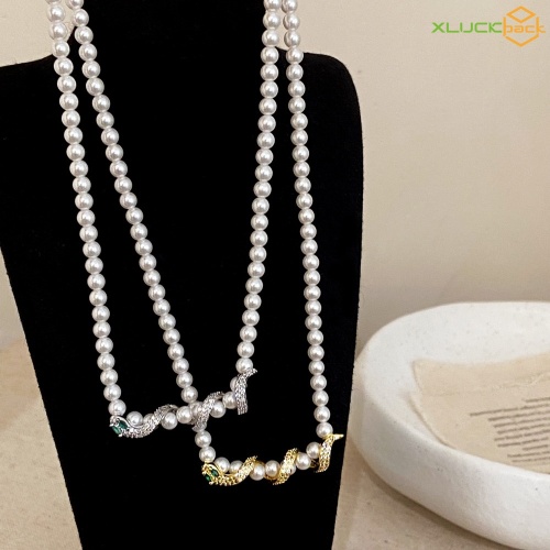 Elegant Pearl Beads Serpentine Design 18k Necklace