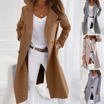 Winter Women Coat Fashion Long Sleeve Woolen Lapel Solid Color Long Jacket Coat Ladies Women's Jackets Overcoat high quality new