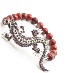 Red Jasper 8MM Round Beads Stretch Gemstone Bracelet with Diamante alloy fox Head Piece