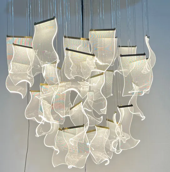 Customized Handmade Acrylic Shades Chandelier for Stairwell with Metal Acrylic High Ceiling Design