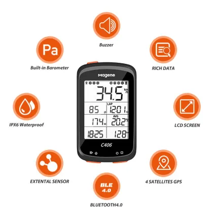 Magene GPS Bike Computer C406: Comprehensive Cycling Tracking System with Waterproof Design, Bluetooth & ANT+ Compatibility for Road and MTB