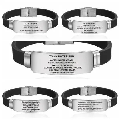 Stainless Steel Rubber Charm Bracelet: A Festive Gift for Sons, Daughters, Wives, Boyfriends, and Dads