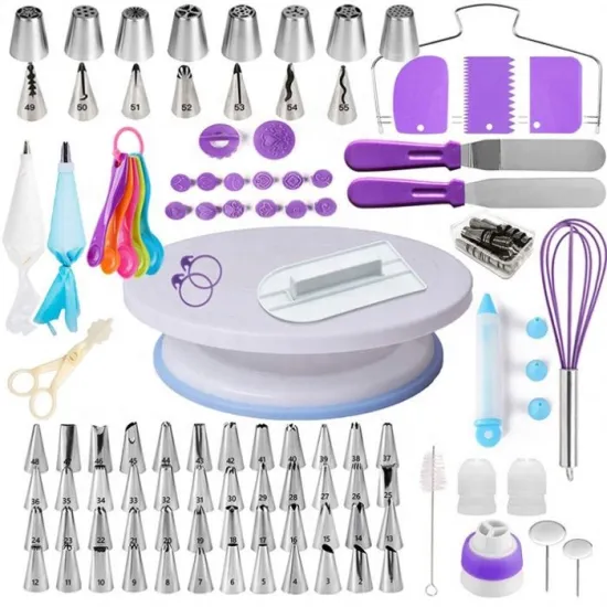 137 Piece Fondant Decorating Cake Turntable Set with Reusable Piping Tips