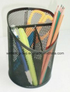 Cheap Elegant Metal Mesh Round 3 Holes Pen Holder/Pencil Vase/Pen Container for Promotional Gift