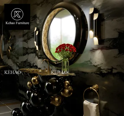 Dark Bathroom Design: Black Stainless Steel Semi-Spheres Freestanding Washstand Newton Washbasin