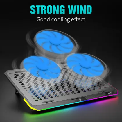 Havit RGB Laptop Cooling Pad with 3 Quiet Fans and Touch Control, Pure Metal Panel Portable Cooler for 15.6-17 Inch Laptop
