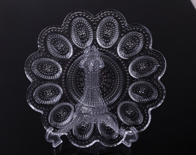 Glass deviled egg plate