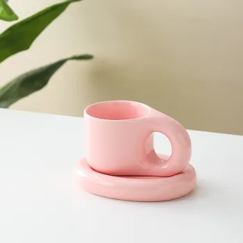Hot Sale Chubby Ceramic Coffee Mug with Saucer - Cute Latte Cup & Saucer