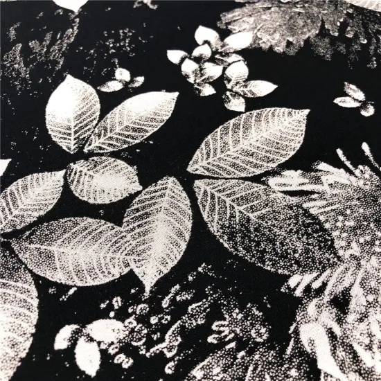 Popular Nice Leaf Design Black Discharge Rayon Printing