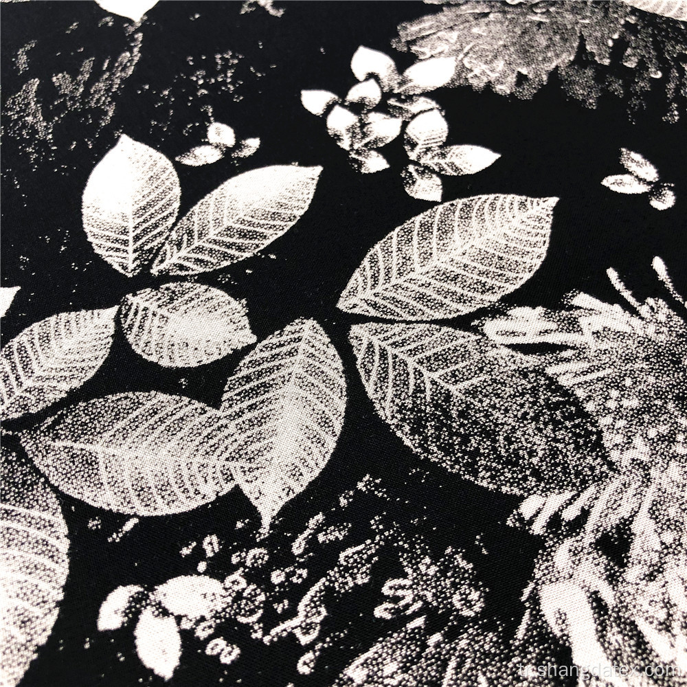 Popüler güzel yaprak tasarımı siyah deşarj rayon baskı