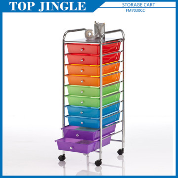 Useful Rainbow Color 10 Tier Drawer Trolley With Board