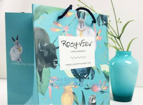 promotional packaging paper gift bag with rose printed hot gold craft, custom craft Paper gift bag, craft bag, craft paper bag