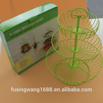 3 Tier Fruit Stand Green Paint Iron Wedding Cake Stand Round Dessert Stand Wire Fruit Basket