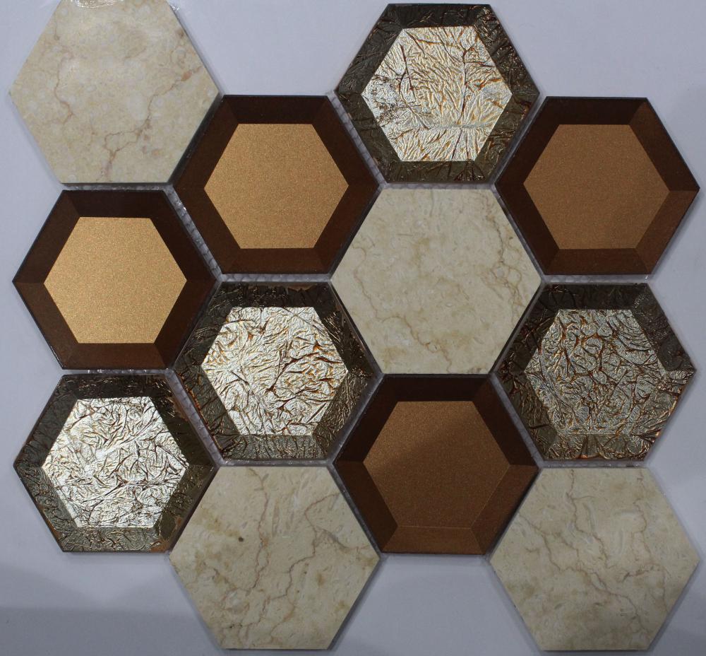 Hexagon Crystal Glass Marble Mixed Mosaic