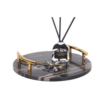 Luxury White Black Marble Serving Tray with Gold Handles for Bathroom Accessories