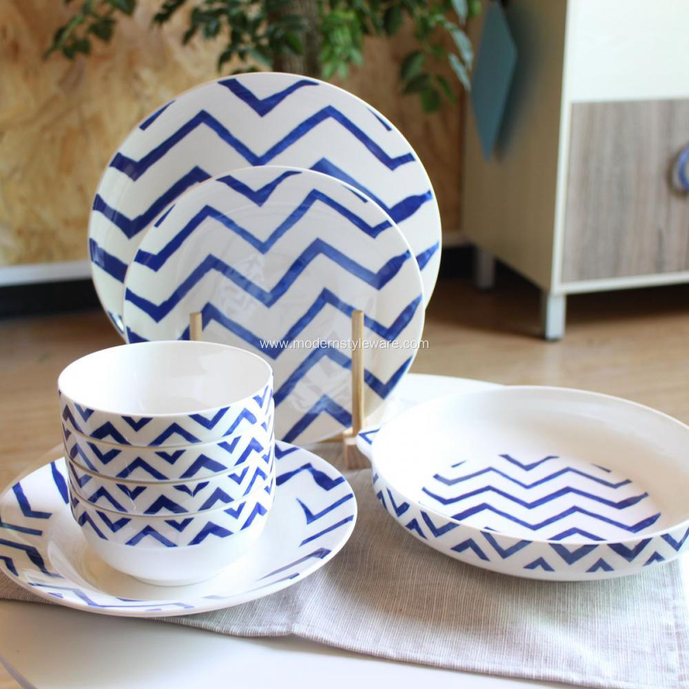 Blue Porcelain Dinner Ceramic Plates Dishes Bowl Sets