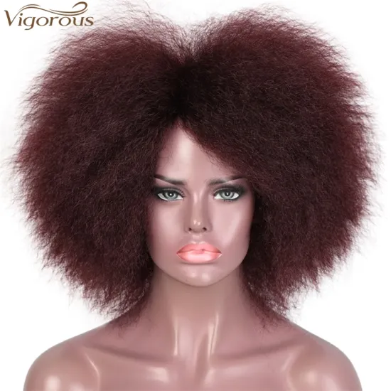 Vigorous Cheap Short Wigs Afro Kinky Straight Wigs for African American Women Honey Red Synthetic Wigs High Temperature