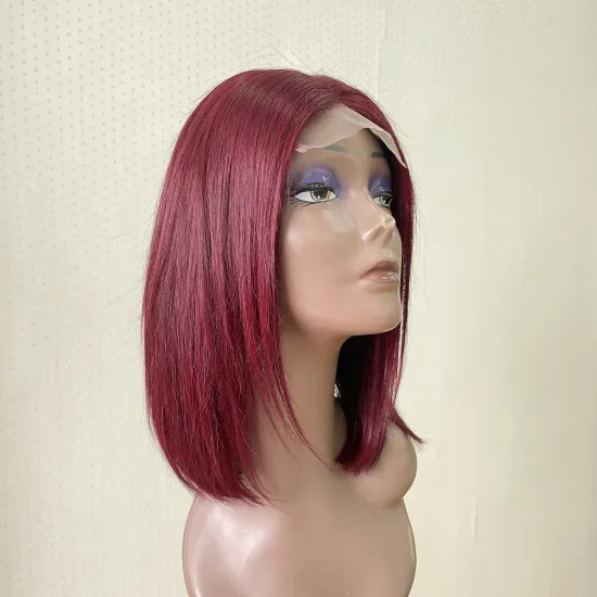 Good Quality Short African Woman Lace Front Bob Brazilian Remy Red Human Hair Wig Burgundy
