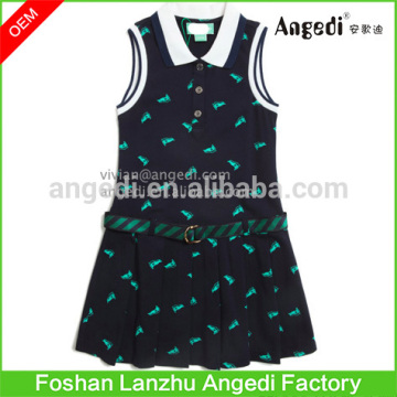 2-14 Year Girls School uniform cotton sleeveless pique polo dress with waist band ruffle Peplum Tope for girl