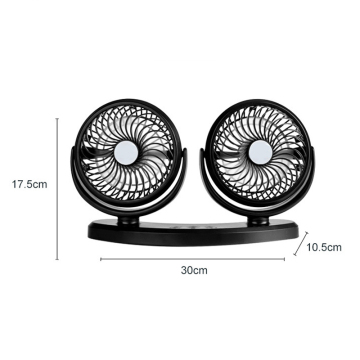 Hot Sale No-Noise 3-Gear Wind Speed Portable Dual-Head Car Cooling Fan